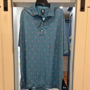 FootJoy Men's Blue Polo with Pink Pattern